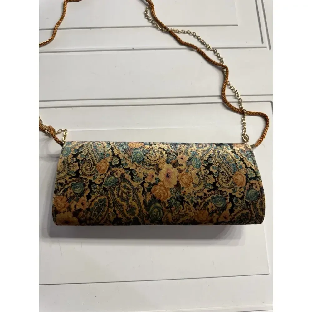 Nina New York Velvet Floral Gold Blue Velvet Clutch Shoulder Bag Rope Chain - Picture 4 of 6